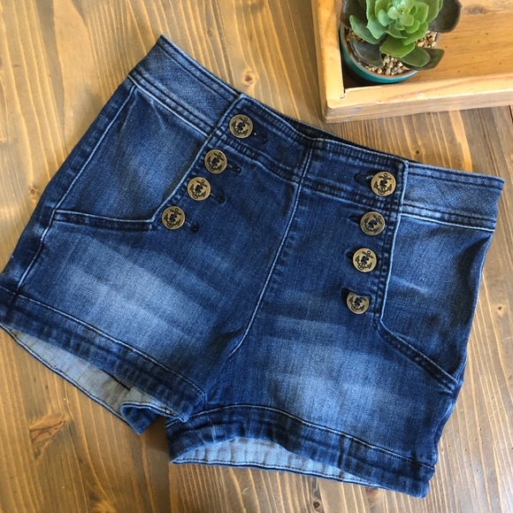 Express Pants - Express | Sailor Button Front Denim Shorts 2